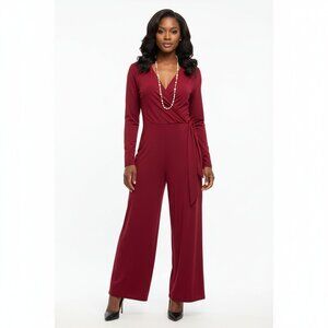 Tiana B NWT Burgundy Faux Wrap Cocktail Jumpsuit - Size 3X Made In USA